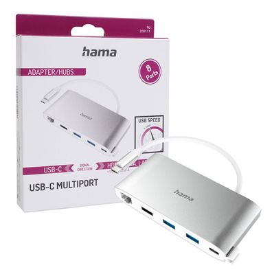 Hama USB-C 3.2 USB-Hub 8-Port HDMI 4K USB-Adapter Ethernet LAN VGA Monitor TV PC