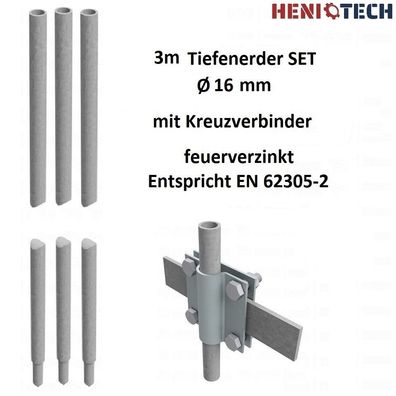 AH Tiefenerder feuerverzinkt 3m SET Ø 16mm mit Klemme