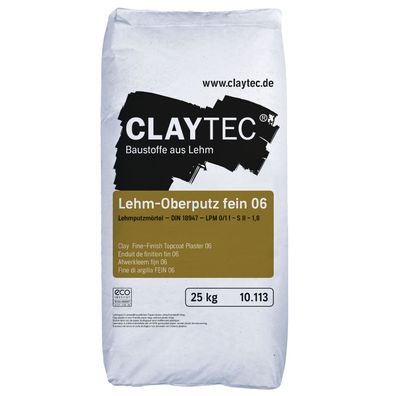 Claytec Lehm-Oberputz fein 06 25kg - Lieferform: 25 KG Sack