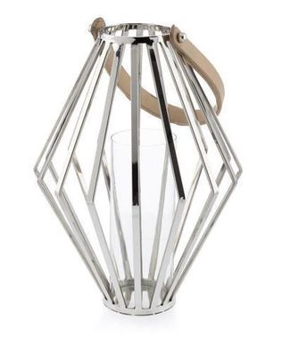 Geometrisches Windlicht hängend Glas Stahl Laterne Kerzenhalter Glamour 41cm Modern