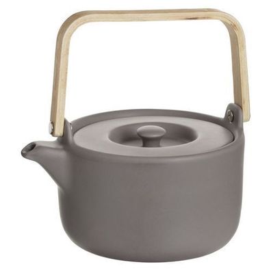Teekanne mit Sieb 800ml Keramik Holz Griff Rostfreier Stahl braun Teekessel Krug Deko