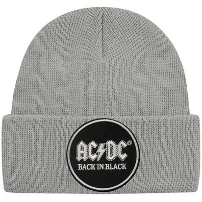 AC/ DC Graue Back in Black Patch Mütze - ACDC Hard Rock Beanies Mützen Caps Hats