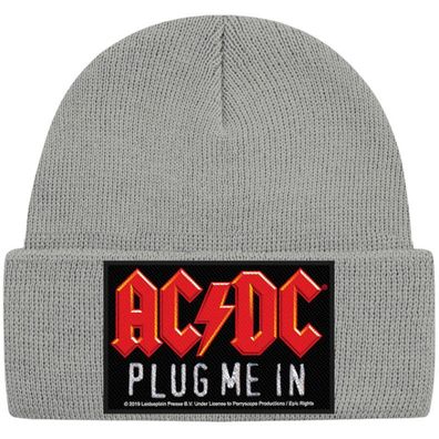 AC/ DC Graue Plug Me In Logo Mütze - ACDC Hard Rock Beanies Mützen Caps Hats
