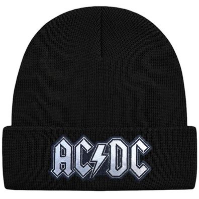 AC/ DC Schwarze Silber Metallic Logo Mütze - ACDC Hard Rock Beanies Mützen Caps Hats