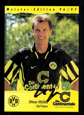 Ottmar Hitzfeld Autogrammkarte Borussia Dortmund 1996-97 Original Signiert + 2
