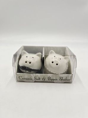 Salz- & Pfefferstreuer Brautpaar Schweine Porzellan ca 6,5cm Hochzeit Lustig Pig