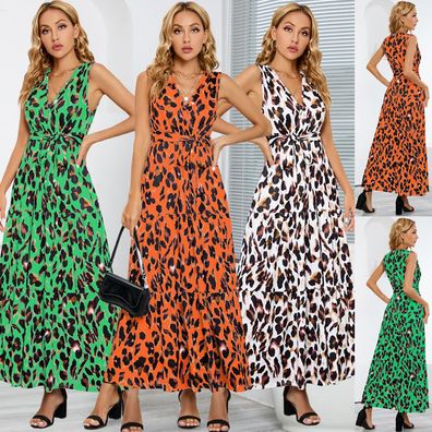 V-Ausschnitt, Leopardenmuster, schmales Schnürkleid, Carmé-Kleid für Damen, Übergröße