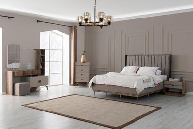 Graue Schlafzimmer Garnitur Doppelbett 2x Nachttische Holz Schminktisch