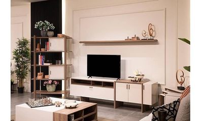 Designer Wohnzimmer Möbel Beiges Lowboard RTV-Schrank Regal 2tlg Set