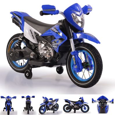B-Ware Moni Kinder Elektromotorrad Super Moto FB6186 blau Musik Licht Stützräder
