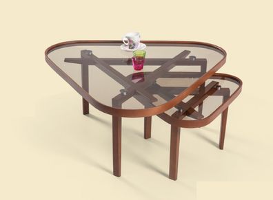Robuster Couchtisch Set Designer Dreieckige Sofatische Luxus Holz Möbel
