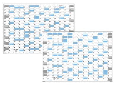 XL Wandkalender gerollt Wandplaner DIN A1 2025 + 2026 (blau2) große Tageskästchen