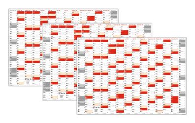 3x XXL Wandkalender gerollt Wandplaner DIN A1 2026 (rot2) große Tageskästchen