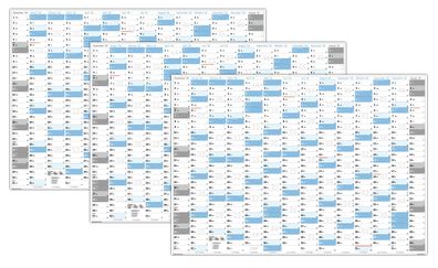 3x XXL Wandkalender gerollt Wandplaner DIN A0 2026 (blau2) große Tageskästchen