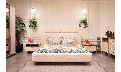 Beiges Doppelbett Luxuriöses Schlafzimmer Bett Polster Möbel Holzgestell