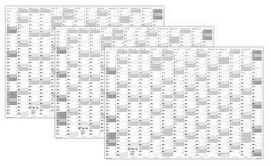 3x XXL Wandkalender gerollt Wandplaner DIN A1 2026 (grau2) große Tageskästchen