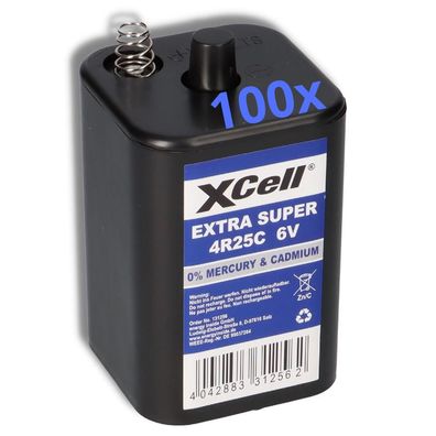 100x XCell 4R25 6V 9500mAh Blockbatterie, für Blinklampen, Baustellenlampen