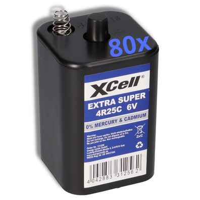 80x XCell 4R25 6V 9500mAh Blockbatterie, für Blinklampen, Baustellenlampen