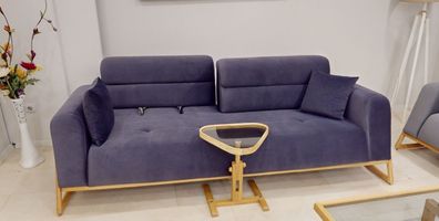 Exklusiver Blauer 3-Sitzer Wohnzimmer Designer Couch Luxus Sitzmöbel