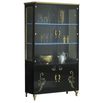 Vitrine Soffi 4-Türig in Schwarz/Gold