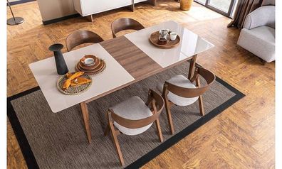Moderne Küchengarnitur Luxuriöser Holztisch Designer 4x Polsterstühle