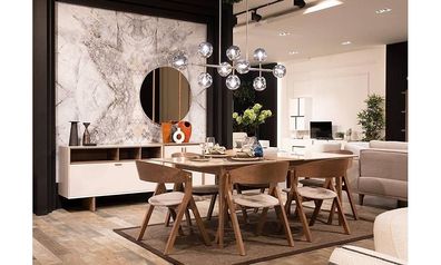 Moderner Esszimmer Set Weiß-Braune Küchen Garnitur Esstisch Stühle 7tlg