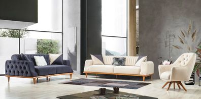 Sofa 3 Sitzer Beige Wohnzimmer Elegantes Design Chesterfield Italienischer Stil