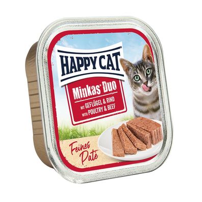 Happy Cat Minkas Schale Duo Geflügel & Rind Paté 32 x 100g (15,59€/ kg)