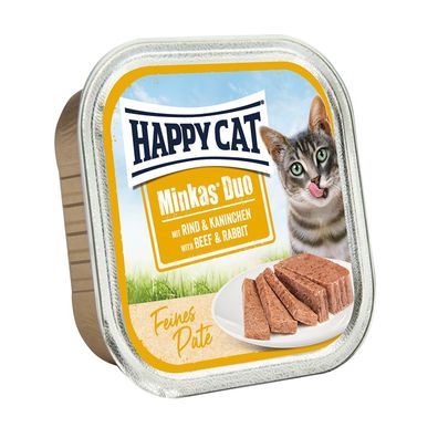 Happy Cat Schale Minkas Duo Rind & Kaninchen Paté 32 x 100g (15,59€/ kg)