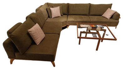 Braunes Ecksofa Luxuriöse Wohnzimmer L-Form Couch Designer Polster Möbel
