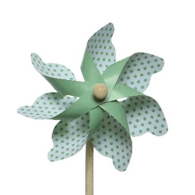 Kaemingk Windrad Grau mit grünen Punkten Ø 17 cm - Kunststoff