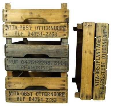 4er Set Dunkle Kirschsteige 54x42x22cm Holzsteige Holzkiste Vintage Obstschale