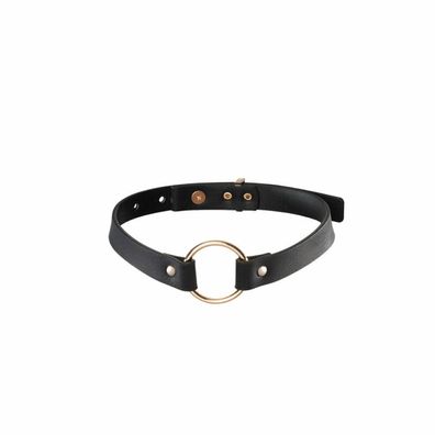 Bijoux Indiscrets MAZE - schmales Halsband mit Ring schwarz aus veganem Leder