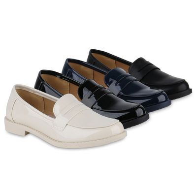 VAN HILL Damen Loafers Slippers Basic Leder-Optik Schlupf-Schuhe 840657