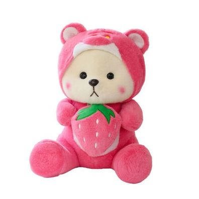 Niedlicher Erdbeer-Teddybär Plüschtiere für Kinder, weiches und kuscheliges