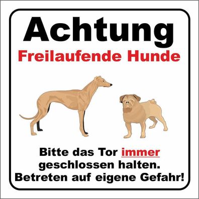 Achtung Freilaufende Hunde! PVC-Schilder Warnschilder auch für Outdoorbereich
