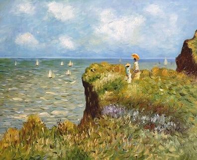 Monet, Spaziergang auf den Klippen von Pourville - Leinwandbild auf Keilrahmen