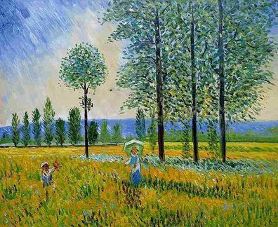 Monet Felder im Frühlling - Leinwandbild auf Keilrahmen, versch. Größen