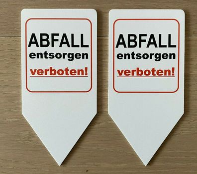 2er Set Steckschild ABFALL Entsorgen Verboten! 10x21cm PVC-Einstecker