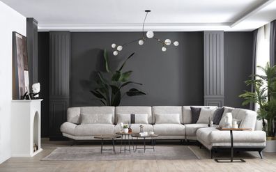 Weiße Wohnzimmer Garnitur Ecksofa L-Form Couch Beistelltisch Sofa 2tlg