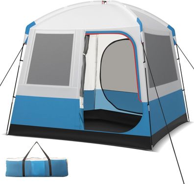 Zelt für 5 Personen, Campingzelt mit großer Netztür, Netzfenstern & Bodenplane