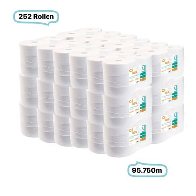 Toilettenpapierrollen JUMBO, 2-lagig, 252 Rollen, 95.760 Meter gesamt, 380m je Rolle,