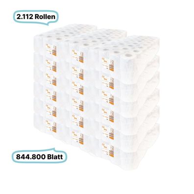 Toilettenpapierrollen, 2-lagig, 2112 Rollen, 844.800 Blatt gesamt, 400 Blatt / Rolle,