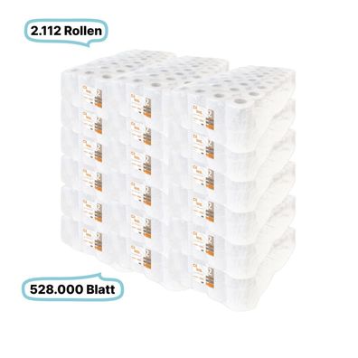 Toilettenpapierrollen, 2-lagig, 2112 Rollen, 528.000 Blatt gesamt, 250 Blatt / Rolle,