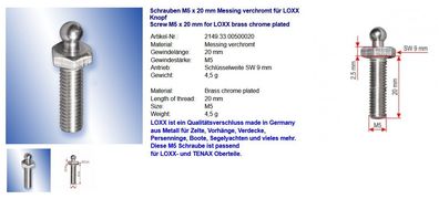 Schrauben M5 x 10 mm Messing verchromt für LOXX Knopf