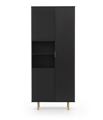 FURNIX Bücherregal Nadija R3D mit 3 Türen und Metallfüße Schwarz