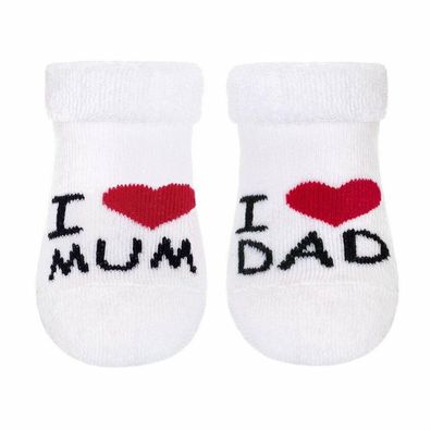 Säuglingskutte Socken New Baby bile I Love Mum and Dad