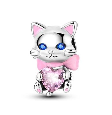 Charms Anhänger Charm kompatibel für Pandora 925 Sterling Silber Katze mit Stein und