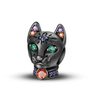 Charms Anhänger Charm kompatibel für Pandora 925 Sterling Silber schwarzer Katzenkopf