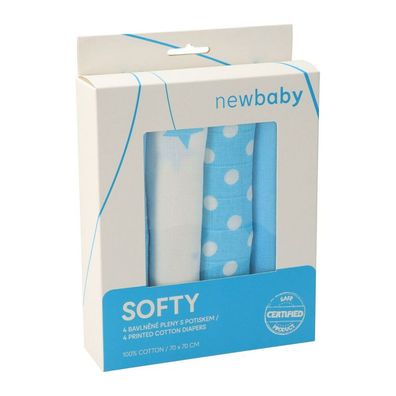Neu Baby Softy bedruckt Baumwolle Windeln 70 x 70 cm 4 Stück türkis und weiß